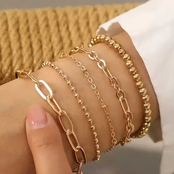 NWOT 14K Gold Plated Beaded Bracelet Stack Set - Picture 3 of 3